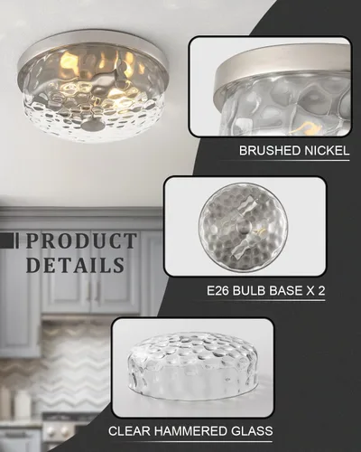 Vista 3 de 12 Inch Farmhouse Flush Mount Ceiling Light, 2 Light Industrial Close to Ceiling Light, Industrial Ceiling Lighting Fixture for Kitchen Hallway 12.2