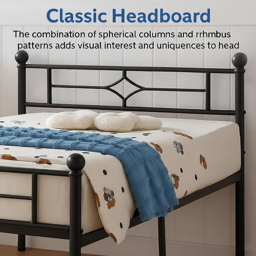 Vista 3 de Susalt - Base de cama metálica tamaño individual de 14 pulgadas con cabecero/Base de colchón resistente y de trabajo pesado/No necesita