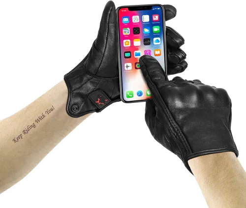 Vista 4 de Guantes de motocicleta de piel de cabra de dedo completo con pantalla táctil, para hombre y mujer, sin perforaciones, tallas S, M, L, XL y XXL