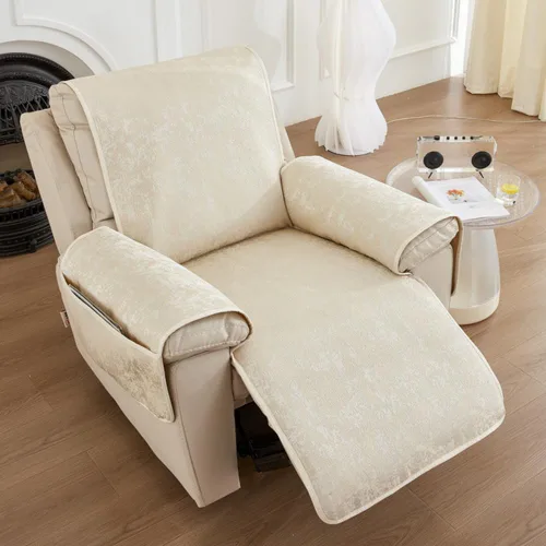 Vista 2 de vctops Fundas para silla reclinable, funda para silla reclinable, funda antideslizante con bolsillo, fundas reclinables lavables, protector de Beige