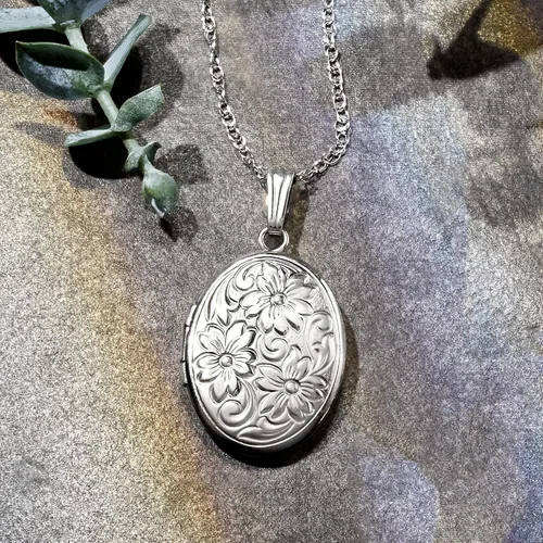 Vista 4 de Ross-Simons 14kt White Gold Personalized Floral Locket Necklace