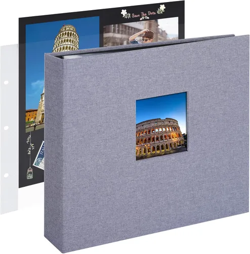 Vista 32 de 1DOT2 8x8 DIY pequeño álbum de recortes con 3 anillas, álbum de fotos con diario, con 30 fundas de plástico, 60 páginas y cubierta de tela