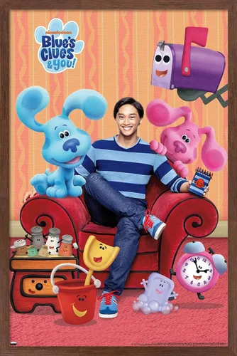 Vista 17 de Nickelodeon Blue's Clues - Póster de pared grupal, 22.4 pulgadas de largo x 14.7 pulgadas de ancho, versión enmarcada de madera de granero