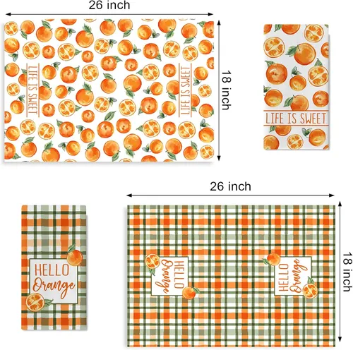 Vista 2 de Seliem Hello Orange - Juego de 2 paños de cocina de primavera y verano, Life is Sweet Mandarina y cítricos, toallas de mano para secar y hornear, a