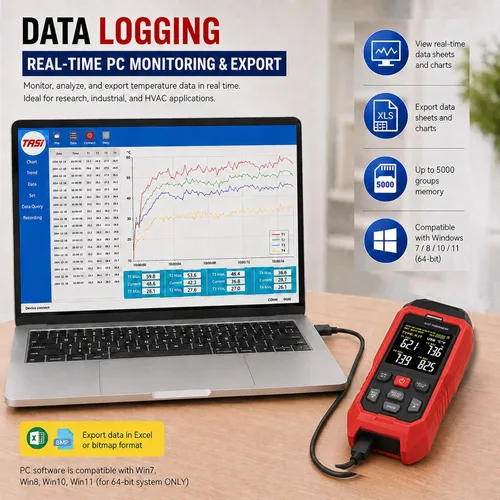 Vista 5 de Termómetro de termopar registrador de datos de temperatura, termómetro tipo K/J/T de 4 canales con 5000 grupos de registro de datos y exportación