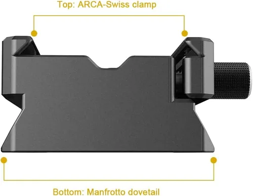 Vista 4 de NICEYRIG Abrazadera de liberación rápida para ARCA Swiss Standard, con placa inferior para Manfrotto 577/501/504/701, adaptador de interruptor