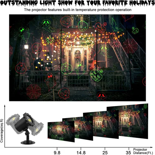 Vista 3 de Luces de Proyector de Halloween al Aire Libre, Luces de Proyector Láser de Halloween Impermeables con Control Remoto, Luces de Proyector