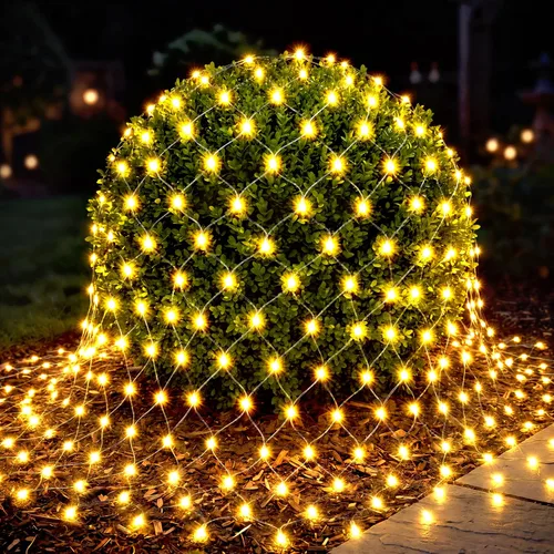 Vista 12 de JOYIN 200 luces LED de red de Navidad, 6.5 x 10 pies, luces de malla de Navidad con 8 modos, conectables, impermeables, para arbustos, árboles