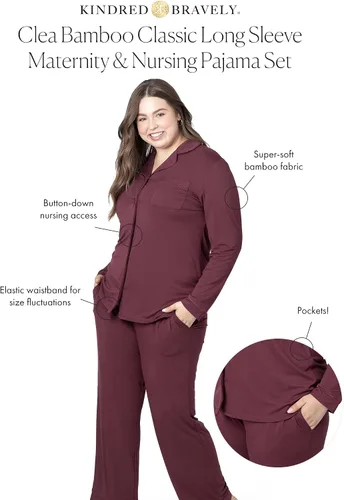 Vista 2 de Kindred Bravely Clea Bamboo Classic - Conjunto de pijama de manga larga para maternidad y lactancia