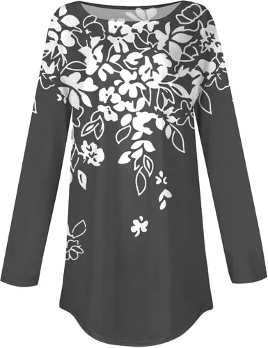 Vista 4 de Sweatshirt for Women Round Neck Long Sleeve Pullover Tops Printing Lightweight Outfits Hide Belly Sweatshirts