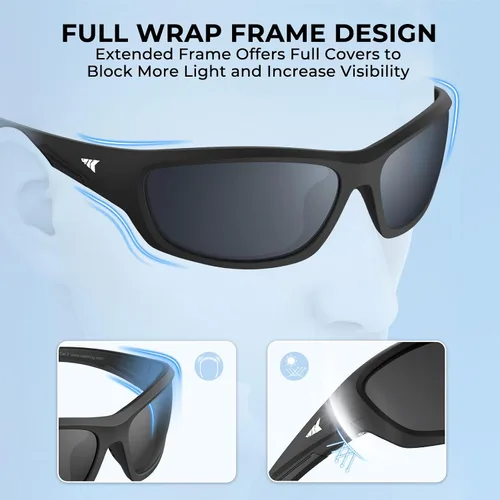 Vista 3 de KastKing Hiwassee - Gafas de sol deportivas polarizadas para hombres y mujeres, gafas de sol envolventes para pesca, ciclismo y correr, protección UV