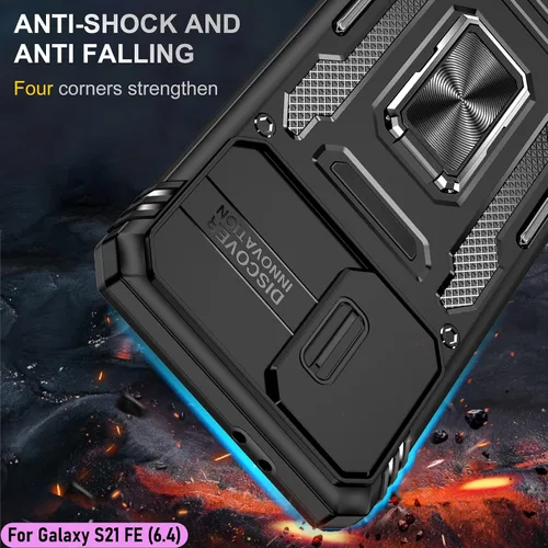 Vista 7 de Funda resistente para Samsung Galaxy S21 FE (5G), protector de parachoques de goma de doble capa de grado militar con protector de cámara