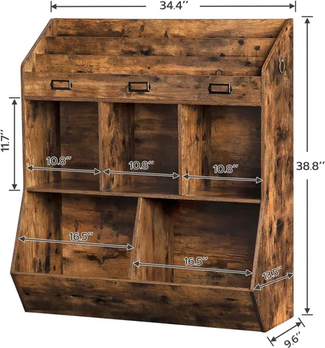 Vista 3 de HOOBRO Estantería para niños, organizador de almacenamiento para juguetes, estantería para niños, 5 compartimentos y 3 estantes de 3 niveles