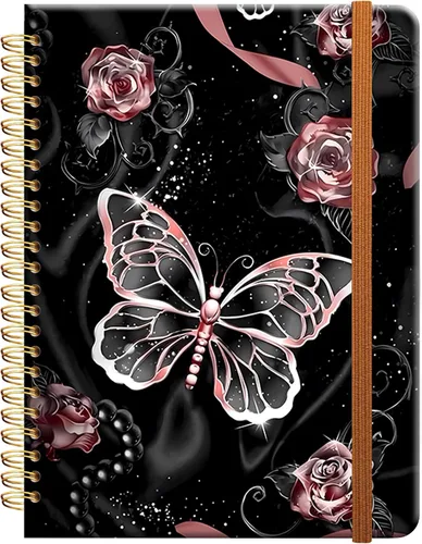 Vista 8 de Cuaderno de escritura en espiral a rayas, diario universitario forrado de tapa dura A5 para mujeres y niñas, encuadernación fuerte de doble alambre