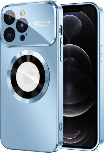 Vista 23 de MAKAVO Funda magnética para iPhone 12 Pro, compatible con MagSafe, protector de lente de cámara integrado, vista de logotipo, funda de teléfono a