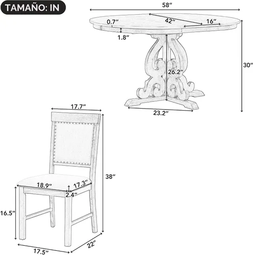 Vista 6 de Harper & Bright Designs Juego de comedor redondo extensible de madera de 42 a 58 pulgadas para 4-6, juego de mesa de cocina de 5 piezas con 4 sillas