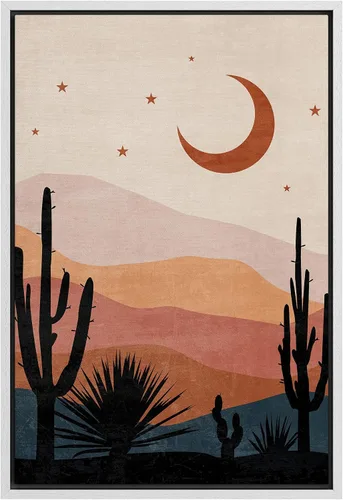 Vista 41 de SIGNFORD Lienzo enmarcado para pared, camino del desierto con cactus, naturaleza silvestre, ilustraciones modernas, arte decorativo, rústico