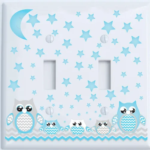 Vista 4 de Cubiertas de placa de interruptor de luz de búho gris y azul, palanca individual, bosque, bosque, decoración de guardería