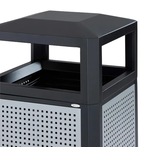 Vista 3 de Safco Products Evos - Bote de basura para exteriores e interiores con panel de acero galvanizado perforado, 38 galones, negro