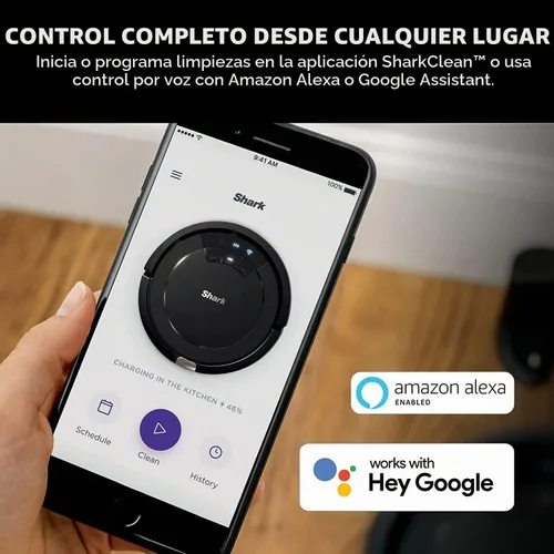 Vista 2 de Shark ION Robot Aspiradora, conexión Wi-Fi, limpieza multisuperficie, alfombras, suelos duros (negro)