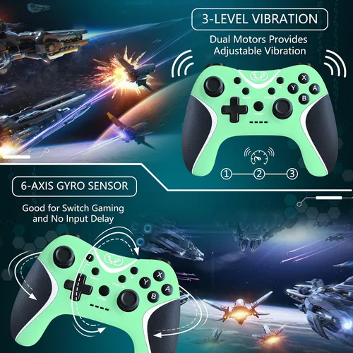 Vista 5 de BRHE Wireless Switch Pro Controller for Nintendo Switch N-SLiteOLEDAndroidIOS 130PC Switch Remote Gamepad with Joystick Adjustable Turbo Vibration