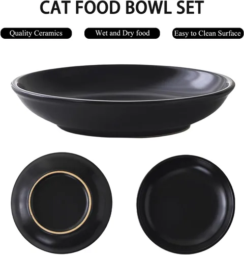 Vista 2 de Juego de 4 cuencos de cerámica para gatos – Paquete de 4 platos saludables y anchos para gatos poco profundos para comida y agua, cuencos antifatiga