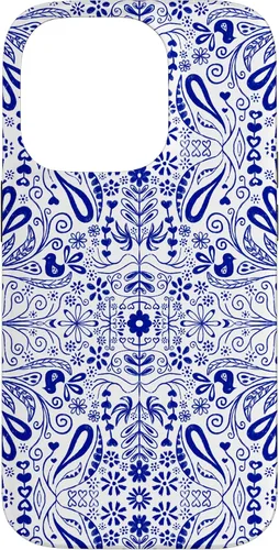 Vista 17 de Folk Art Pattern Blue Chinoiserie Birds Flowers Scandinavian Case for iPhone 17