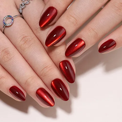 Vista 24 de Uñas postizas a presión de almendra, uñas postizas medianas con diseños de estampado francés de lámina dorada 3D, pegamento dorado Starlight en uñas