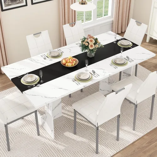 Vista 9 de Squireewo 70IN- Mesa de comedor para 6 personas, impermeable, gruesa