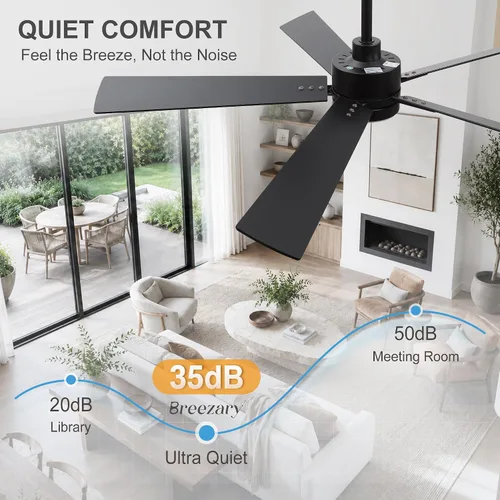 Vista 4 de 52 Inch Ceiling Fan with Light and Remote, Modern Black Ceiling Fans for Bedroom Living Room, 6-Speed Reversible DC Motor, 3CCT LED Lighting