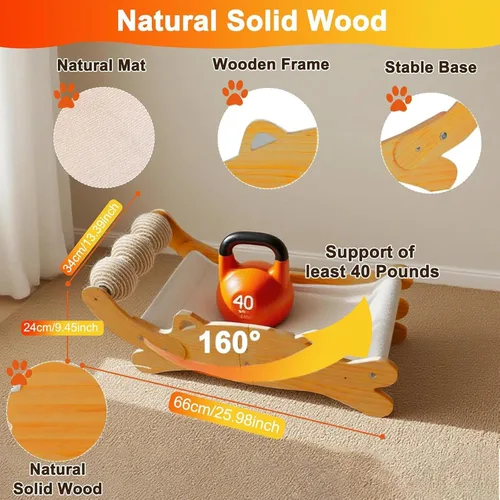 Vista 2 de Sisal - Cama rascador para gatos, tabla rascador de cartón sólido extra grande con bola de sisal, tumbona hamaca de 26.8 pulgadas para gatos