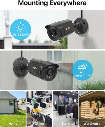 Vista 4 de ZOSI Sistema de cámara de seguridad para el hogar de 8 canales para exteriores, 5MP-Lite de 8 canales H.265+ CCTV DVR y 8 cámaras de vigilancia