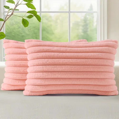 Vista 72 de decorUhome Fundas de almohada de piel sintética, juego de 2, decorativas, afelpadas, suaves, afelpadas, a rayas, parte posterior de terciopelo
