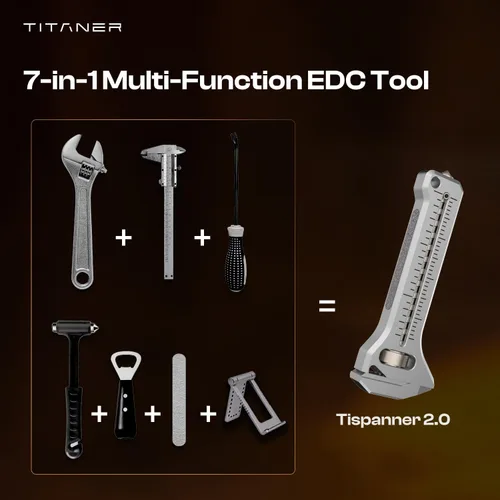 Vista 4 de TiSpanner 2.0 - Multiherramienta compacta de titanio de 0.71 onzas (0.63 oz) ligero EDC llavero herramienta con llave ajustable, rompeventanas