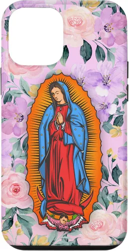 Vista 12 de Funda para iPhone 14 Virgen de Guadalupe versión flores rosas