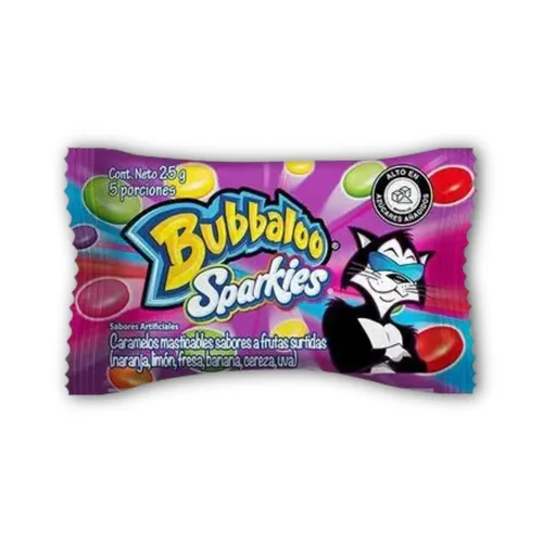 Vista 4 de DECA EXPERTS - BUBBALOO SPARKIES caramelos masticables - Caja por 20 unidades - 17.64 oz - 17.6 Onzas - sabores surtidos. Caramelos masticables