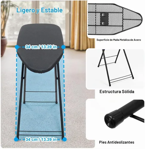 Vista 2 de Duwee Tabla de planchar pequeña de 13 x 35 pulgadas con cubierta resistente al calor, tabla de planchar compacta plegable, ligera, fácil de Negro