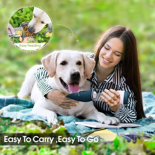 Vista 7 de SUPERDESIGN - Botella de agua azul portátil para perros con contenedor de alimentos, botella de agua de viaje para perros, fácil de usar, diseño a
