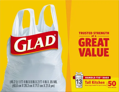 Vista 7 de Glad Bolsas de basura altas de cocina de 13 galones, bolsas de basura sin perfume, lazo de asa, 50