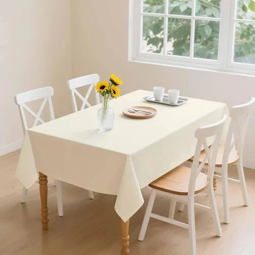 Vista 7 de Paquete de 2 Manteles de Plástico Beige Desechables Cubiertas de Mesa Mantel Rectangular Beige para Fiesta Baby Shower Boda Cumpleaños Mantel