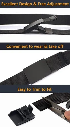 Vista 6 de Cinturón casual para hombre, cinturón de trabajo elástico con hebilla de metal, correa de cintura ajustable, fácil de recortar para adaptarse a