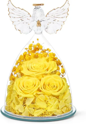 Vista 12 de Regalos de rosas preservadas para mujeres, flores frescas eternas en cristal con figuras de ángel para entrega, rosas moradas para abuela, mamá