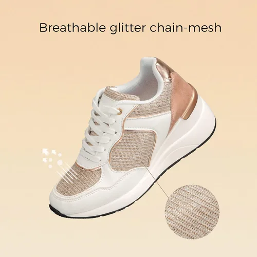 Vista 6 de K KIP WOK Zapatos deportivos de tacón alto para mujer, con plataforma con cordones, zapatos ocultos, ligeros, informales, gruesos, a la moda
