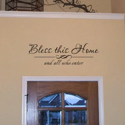 Vista 2 de Bless This Home and All Who Enter - Calcomanías de letras con cita para la entrada del hogar, calcomanías de letras bendecidas, decoración