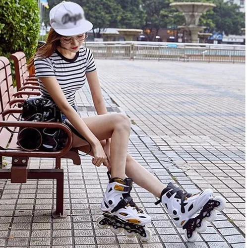 Vista 4 de Patines en línea para adultos para hombres y mujeres, tamaño ajustable, patines en línea cómodas, patines para interiores y exteriores
