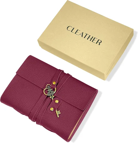 Vista 4 de Diario de cuero de 5 x 7 pulgadas, cuaderno de cuero genuino con llave para hombres y mujeres, caja de regalo, 280 páginas de líneas, diario