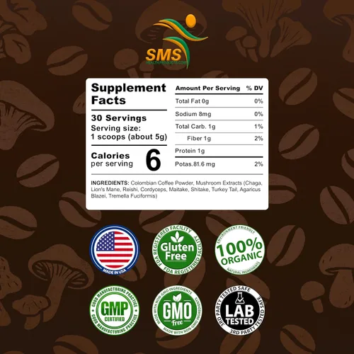 Vista 2 de Café en polvo de hongos 5.29 oz, mezcla de 9 hongos con melena de león, reishi, chaga, cordyceps y más, energía natural y enfoque - vegano, sin OMG