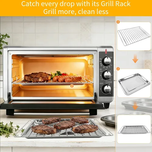 Vista 4 de Repuesto para freidora de aire para Cuisinart TOA-95 Breville BOV900BSS Black & Decker horno tostador de 8 rebanadas, 14.5 x 11.6 pulgadas, bandeja