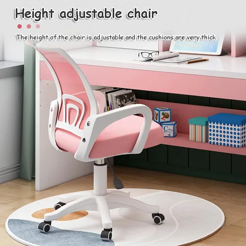 Vista 7 de QQXX Juego de escritorio y silla de altura ajustable, mesa de estudio de madera con gabinete y cajón de almacenamiento, mesa de escritorio de Azul A