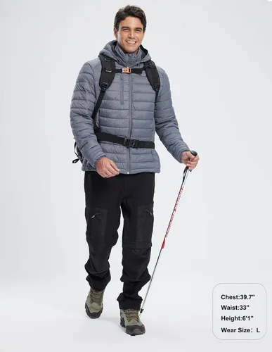 Vista 3 de fit space Chaqueta alternativa de plumón para hombre, acolchada, ligera, plegable, con capucha desmontable